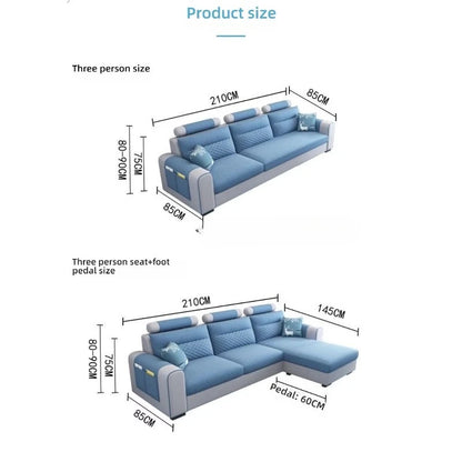 Modern Three-Seat Fabric Sofa Set Convertible Removable for Easy Care for Small Apartment or Modern Living Room for Villas