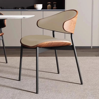 Genuine Leather Dining Chairs Set of 2 or1,Mid Century Modern Chair, Upholstered Kitchen Dining Room ChairsBlack WalnutBendwood.