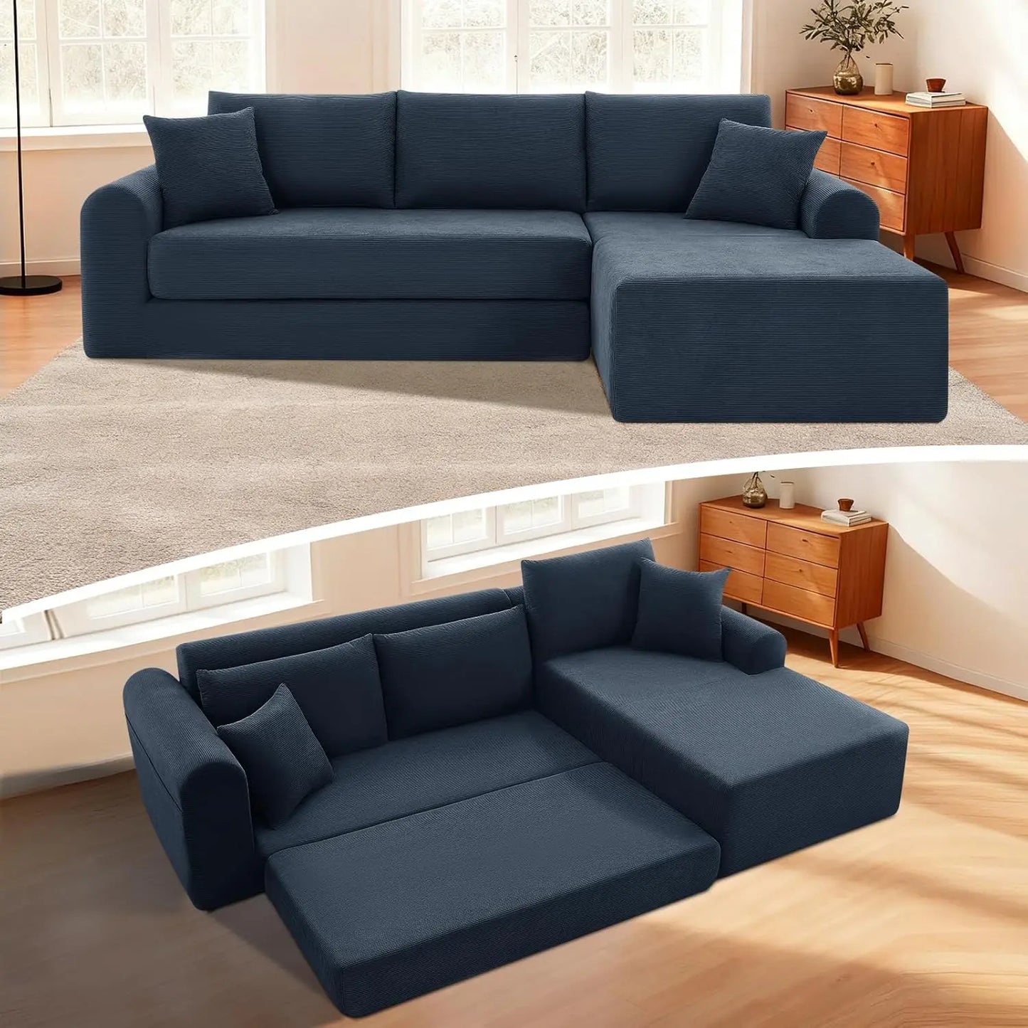Modular Sectional Couch in a Box 103" L Shaped Boneless Cloud Couch with Deep Seat, Convertible Sofa Bed for Living Room Bedroom