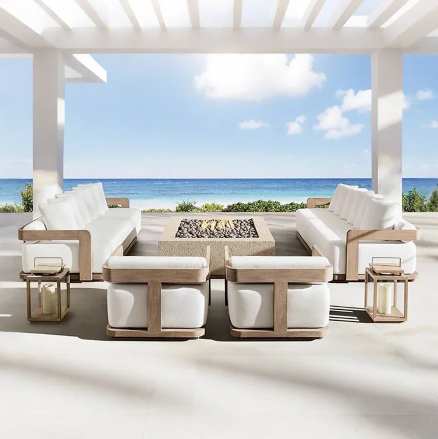 -High-End Garden Sofa Set Luxury Yacht Solid Wood Sofa Hotel Patio Outdoor Furniture Design Villa Backyard Teak Sofa
