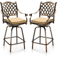 Outdoor Swivel Bar Stools Set of 2, Cast Aluminum All-Weather Patio Bar Height Chairs, Patio Bar Dining Chairs Outdoor Swivel P