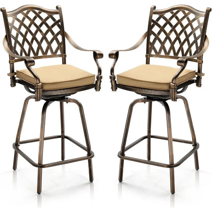 Outdoor Swivel Bar Stools Set of 2, Cast Aluminum All-Weather Patio Bar Height Chairs, Patio Bar Dining Chairs Outdoor Swivel P