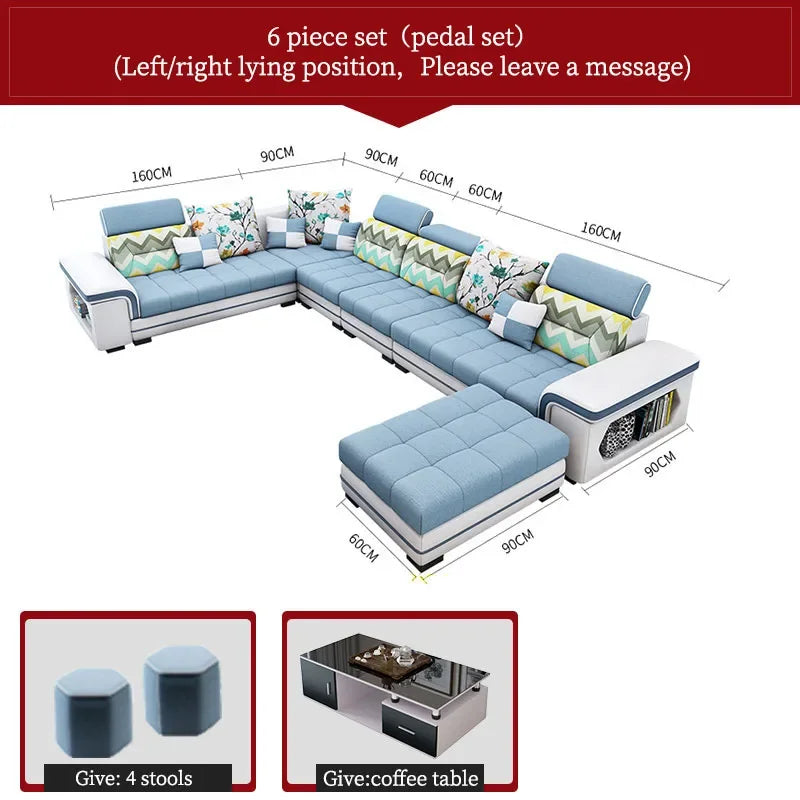 For living room minimalist modern large unit furniture set combination cotton and linen 2024 new technology fabric sofa