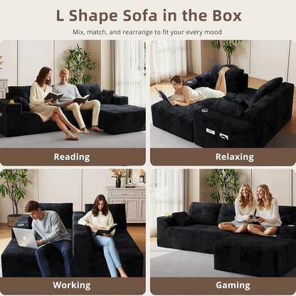 109" Boneless Couches for Living Room, Modular Sectional Sofa with Oversized Chaise, L-Shape Cloud Couch with Deep, Customized