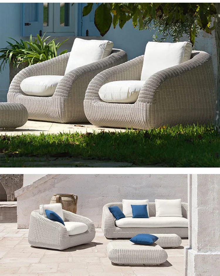 Outdoor courtyard rattan sofa rattan chair leisure sun room outdoor garden terrace round rattan sofa chair open-air furniture