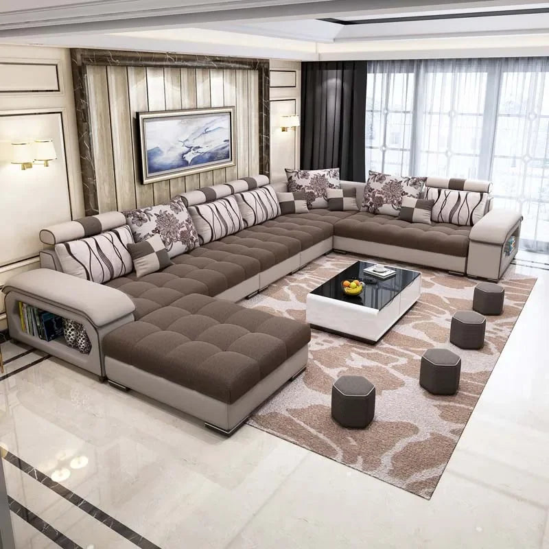 l # Modern Living Room Sectional Sofa U Shape 7 Seater Fabric Couch Luxury Sofa Set Multifunctional Corner Sofa With Usb Speaker