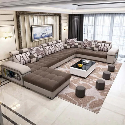 l # Modern Living Room Sectional Sofa U Shape 7 Seater Fabric Couch Luxury Sofa Set Multifunctional Corner Sofa With Usb Speaker