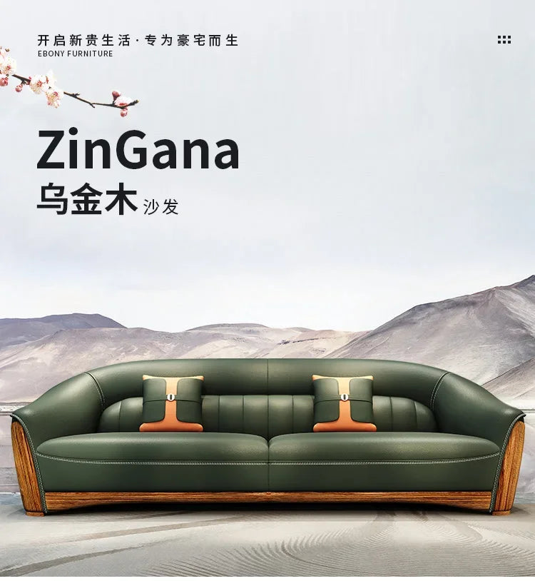 New Chinese Style Ugyen Wood Leather Sofa Large Apartment Combination New Furniture