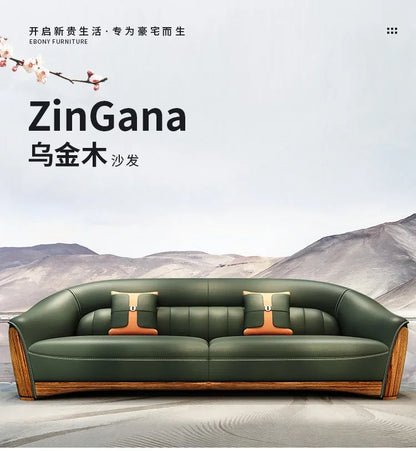 New Chinese Style Ugyen Wood Leather Sofa Large Apartment Combination New Furniture