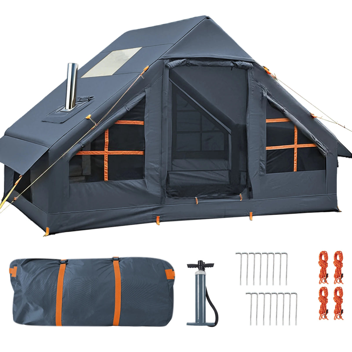 Inflatable Tents for Camping - Easy Blow Up Glamping Tent with Hand Pump, Hot Tent with Stove Jack Waterproof PVC Air Inflatable