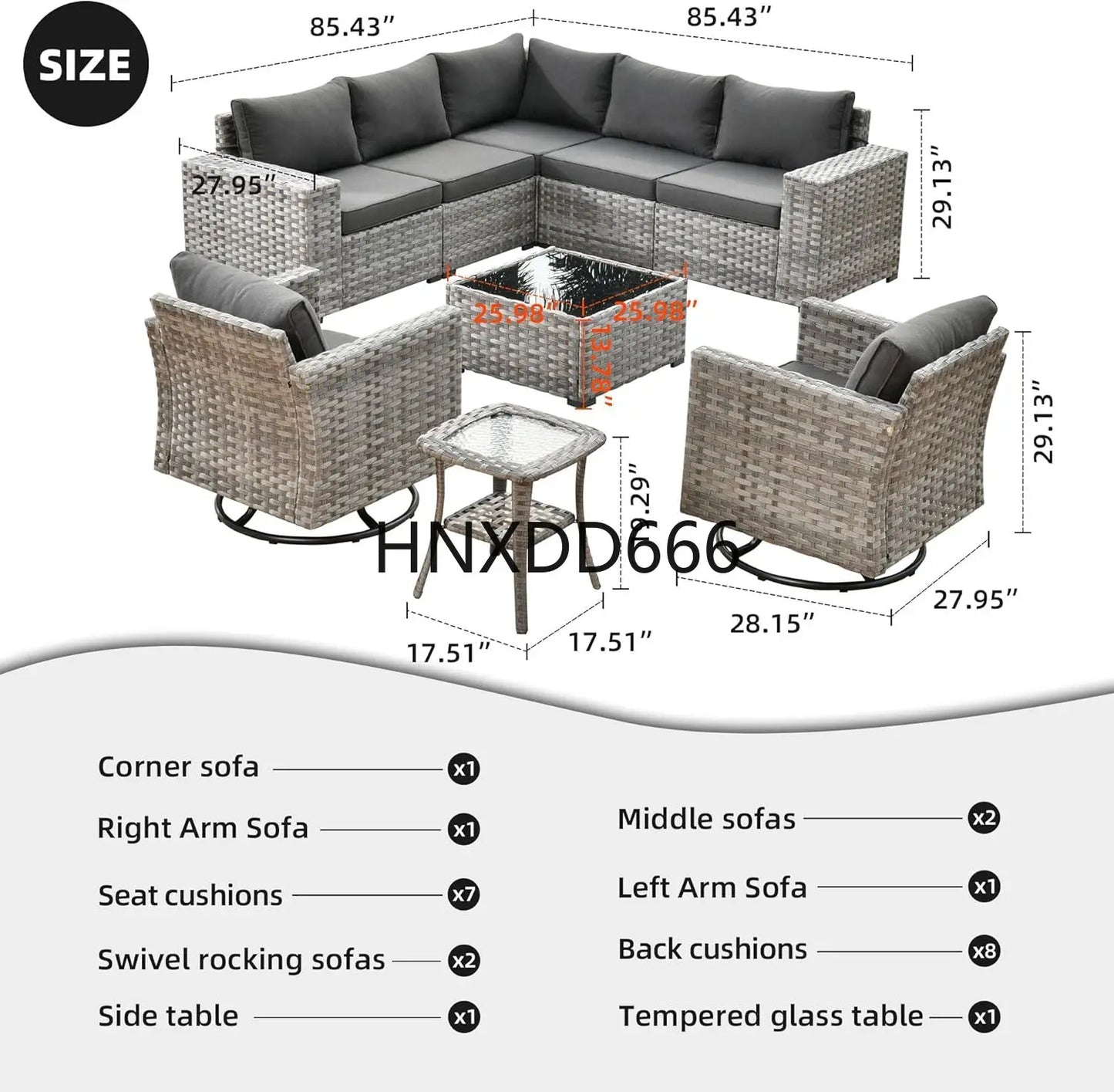 Patio Furniture Sets Outdoor Sectional Sofa with Swivel Rocking Chairs,PE Wicker Conversation Couchfor Backyard Deck Garden