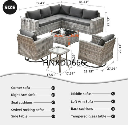 Patio Furniture Sets Outdoor Sectional Sofa with Swivel Rocking Chairs,PE Wicker Conversation Couchfor Backyard Deck Garden