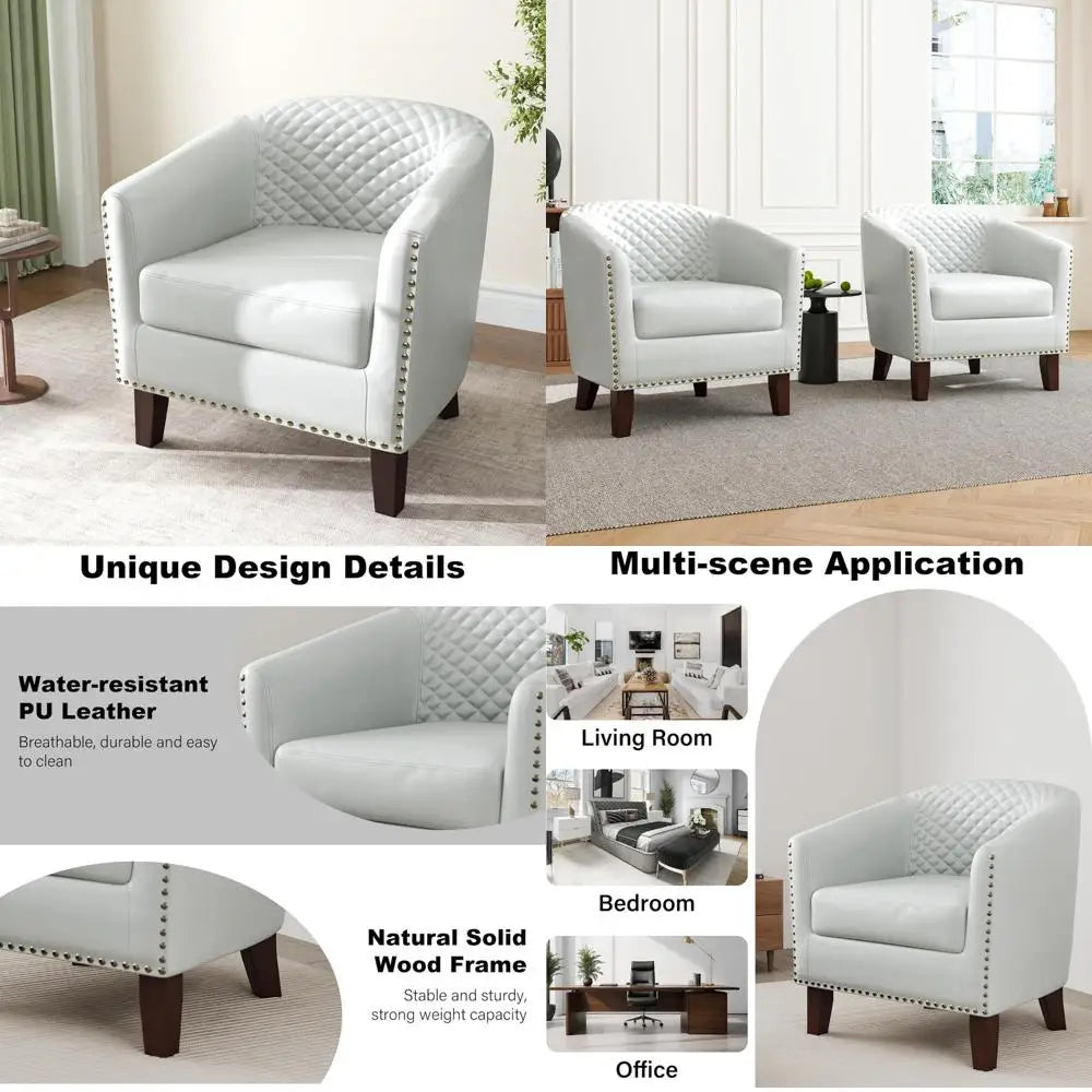 Upholstered Faux Leather Club Chair with Nailed Trim, Comfortable Reading Armchair for Living Room or Bedroom Reception Area