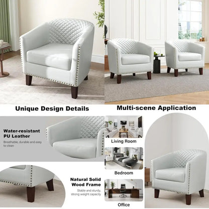 Upholstered Faux Leather Club Chair with Nailed Trim, Comfortable Reading Armchair for Living Room or Bedroom Reception Area