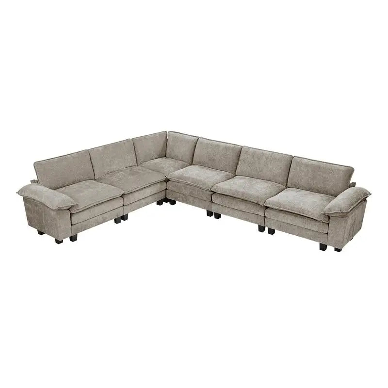 Modern 6-Piece Modular Sectional Sofa Set in Plush Chenille Upholstery for Comfortable Living Room Furniture - Durable Plywood