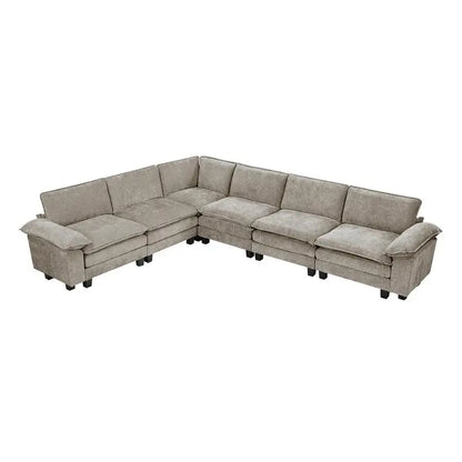 Modern 6-Piece Modular Sectional Sofa Set in Plush Chenille Upholstery for Comfortable Living Room Furniture - Durable Plywood