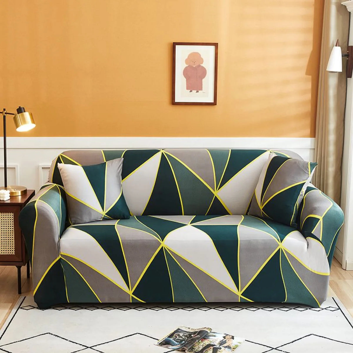 New All-season L-shape Non-slip Elastic Sofa Cover With Patterns, 360 Degree Coverage 1/2/3/4 Seat Sofa Cushion for Living Room