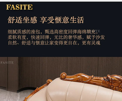 European leather sofa corner combination home high-end luxury living room new Chinese first layer cowhide solid wood