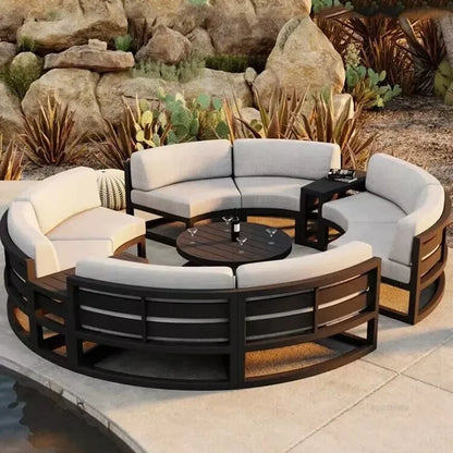 Outdoor Waterproof Sun Protection Garden Sofas Curved Outdoor Sofa Aluminum Alloy Courtyard Villa Reception Sofa Coffee Table Z