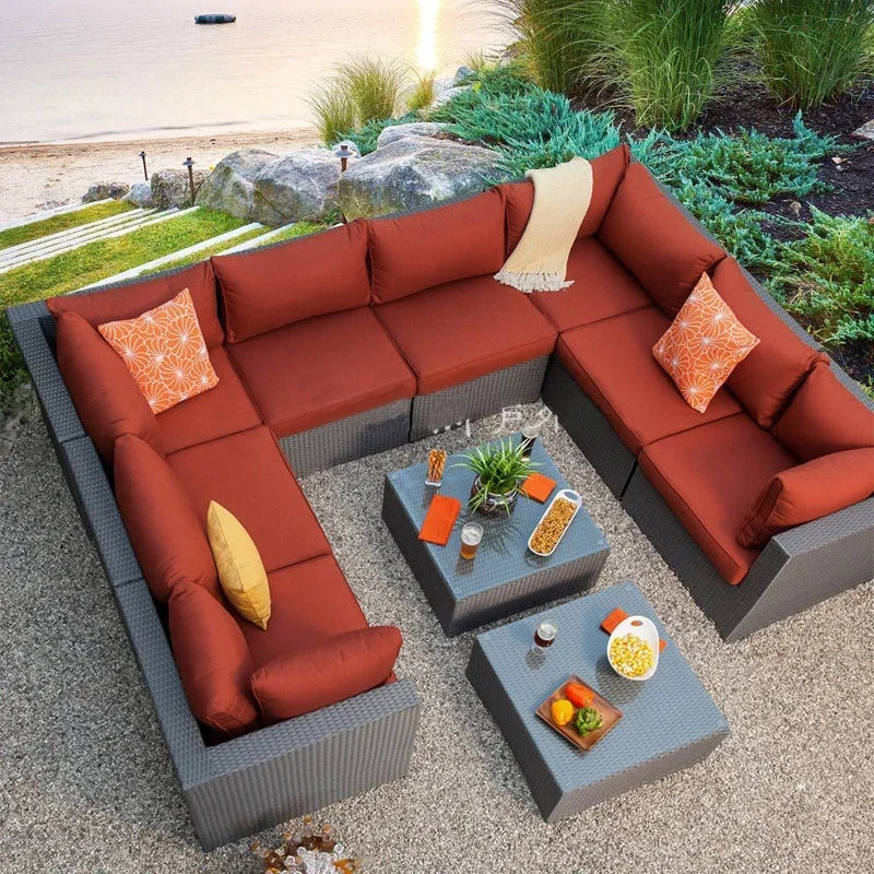 Budget-friendly Outdoor Rattan Woven Sofa, Outdoor Garden, Villa, Courtyard Balcony, Casual Corner Sofa, Coffee Table