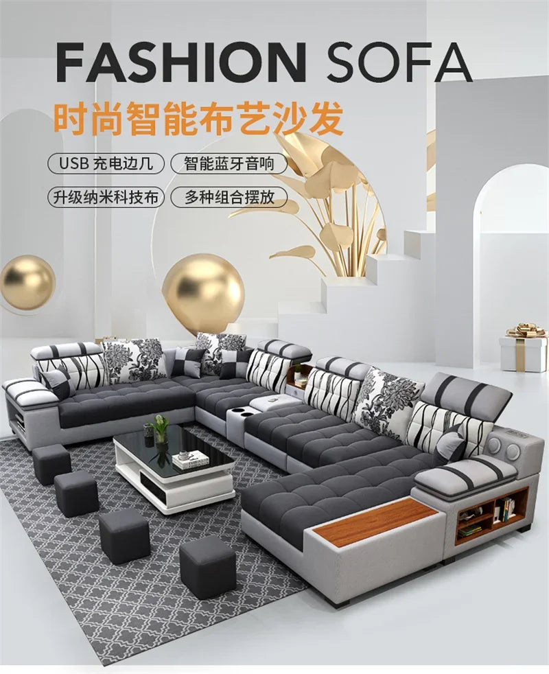 Nordic Luxury Technology Cloth Sofa for Living Room Furniture Modern Living Room Sofa Combination Large Apartment Sofa Set u