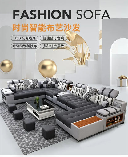 Nordic Luxury Technology Cloth Sofa for Living Room Furniture Modern Living Room Sofa Combination Large Apartment Sofa Set u