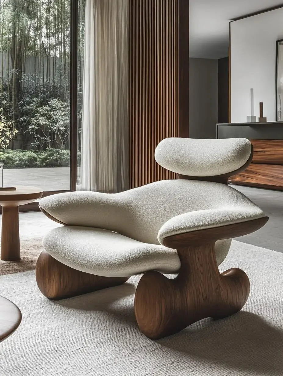 Wind solid wood art soft decoration creative special-shaped single leisure chair designer sofa chair balcony lazy chair
