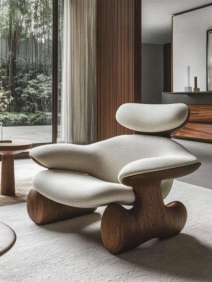 Wind solid wood art soft decoration creative special-shaped single leisure chair designer sofa chair balcony lazy chair