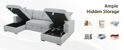 TODRANI 122 inch Overisze U Shaped Sleeper Sofa Pull Out Bed, Sleeper Sofa with Double Storage Chaise for Living Room