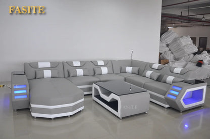 Luxury Italy Design Sectional Sofa Bed Modern LED Living Room Furniture Genuine Leather Sofas Sets