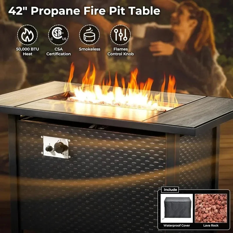 8-Piece Outdoor Patio Furniture Set with Fire Pit Table, Sectional Wicker Couch and Coffee Table for Comfortable Conversations