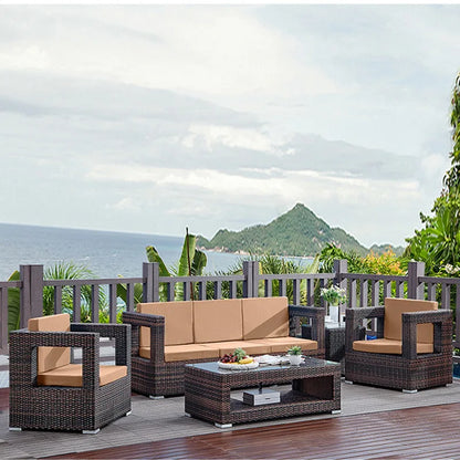 Outdoor courtyard, rattan sofa, booth, garden terrace, villa, rattan chair combination, leisure scenic spot, public place furnit