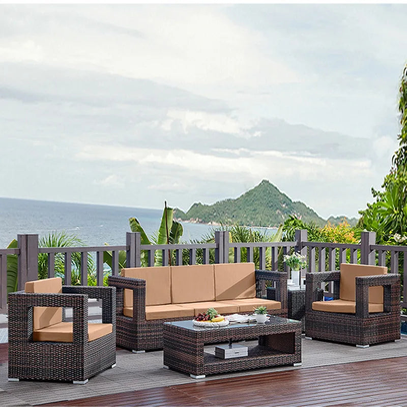 Outdoor courtyard, rattan sofa, booth, garden terrace, villa, rattan chair combination, leisure scenic spot, public place furnit
