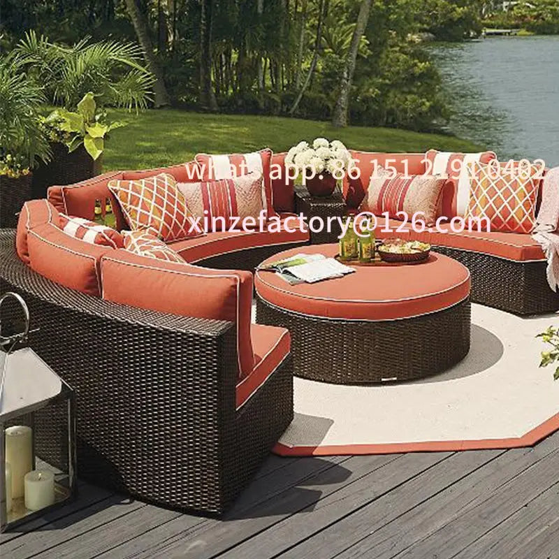 Customizable outdoor sofa villa garden courtyard circular curved rattan sofa coffee table combination outdoor leisure