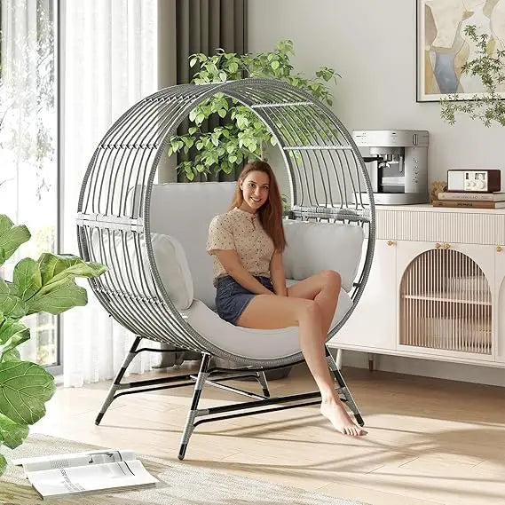 Egg Chair Outdoor Indoor, Oversized Rattan Chair with Thicken Cushion, 510LBS Capacity Wicker Patio Lounge Chair, Basket Chair f