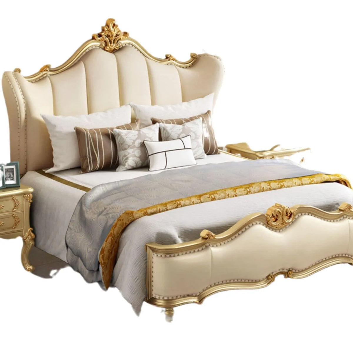 American light luxury solid wood bed, master bedroom luxury European leather double 1.8 meters court princess simple European