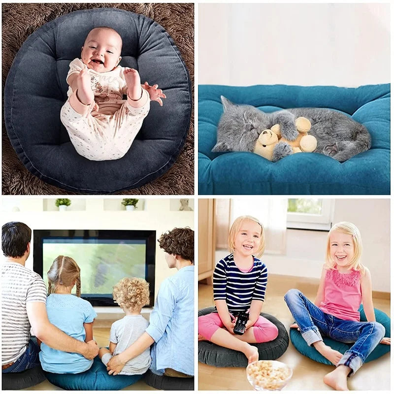 Round Large Floor Seat Pillows Gray Tufted Corduroy Cushions for Outdoor Yoga Tatami Chair Pad Casual Seating Reading Cushion 방석