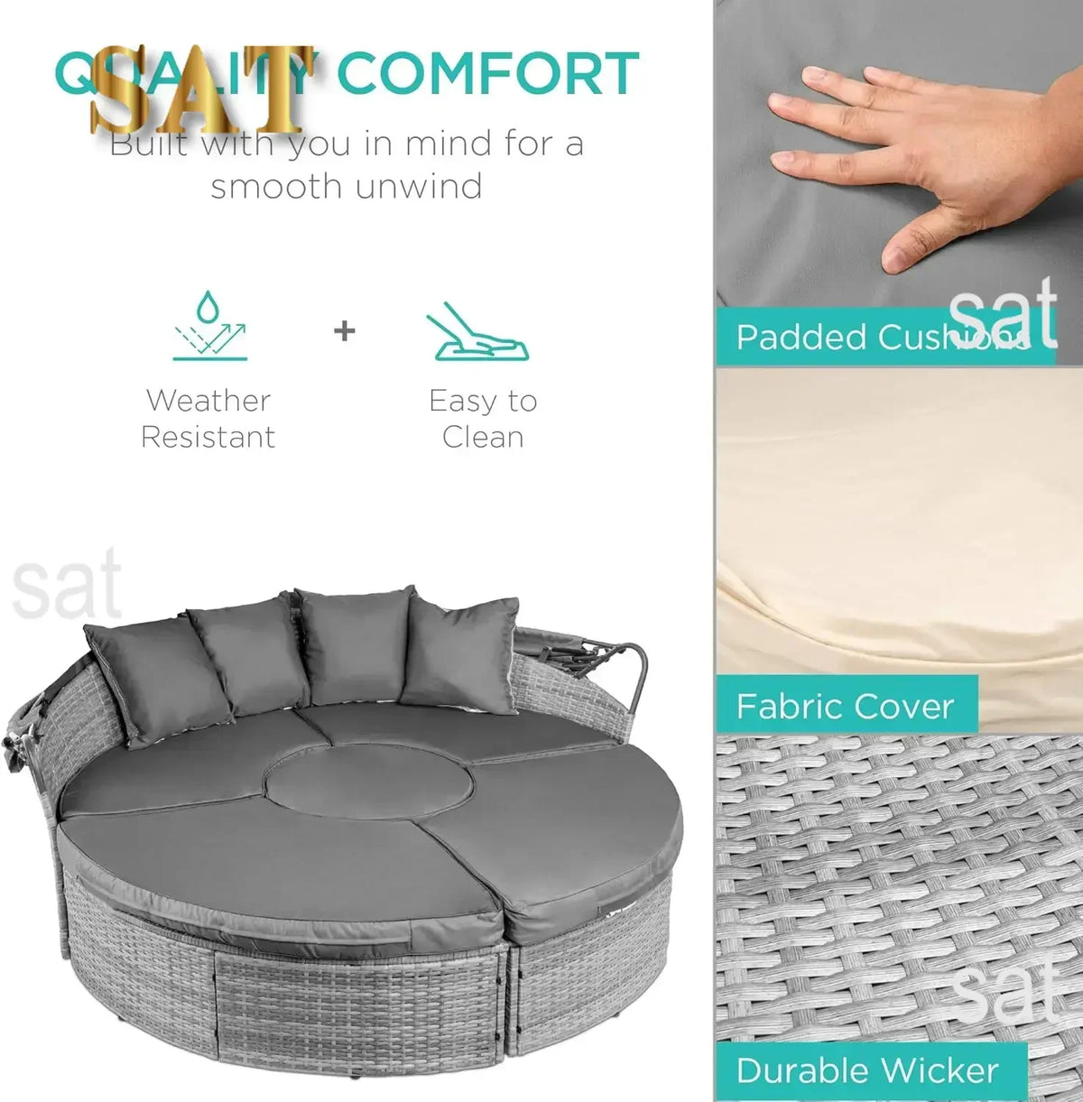 %a 5-Piece Modular Terrace Wicker Sofa Bed Modular Conversation Lounge Chair Set, Adjustable Seat