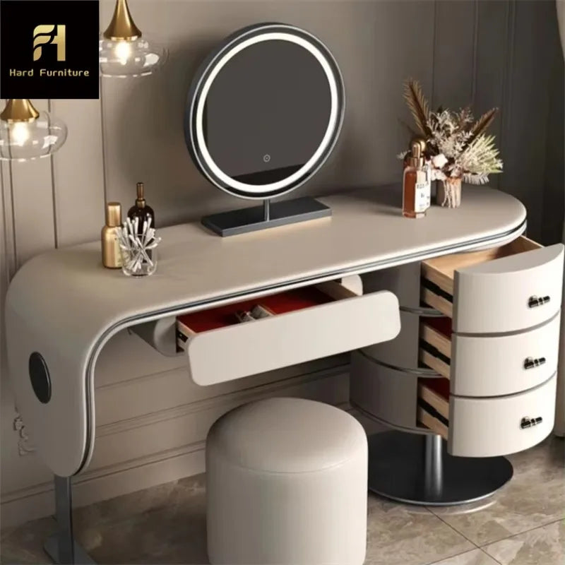 Custom Light Luxury Bedroom Furniture High Quality Wooden Dressing Table Set Smart LED Makeup Mirror Vanity Table with Drawers