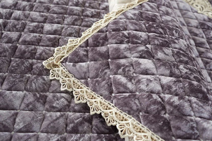 Embroidery Lace Sofa Cushion Gold Velvet Hemline Sofa Cover Autumn Winter European Couch Cover Solid Color Checkered Sofa Mat