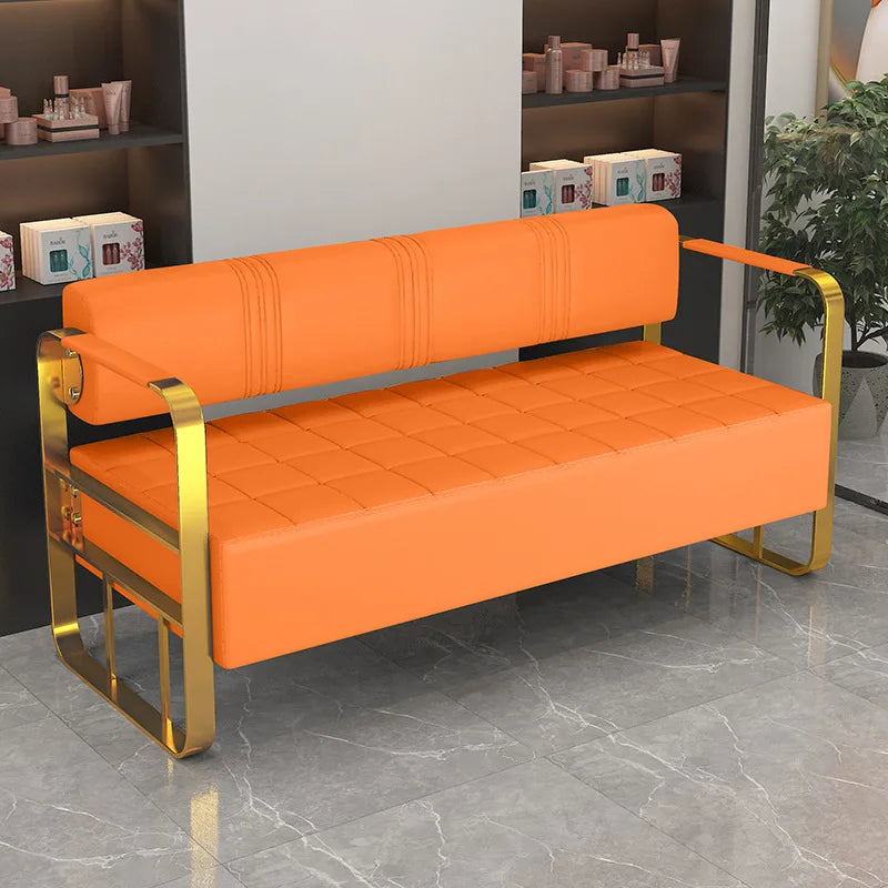 Barbershop Hairdresser Waiting Chair Beauty Clothing Shop Lounge Area Stainless Steel Gold-Plated Sofa Waiting Area Bench Chair
