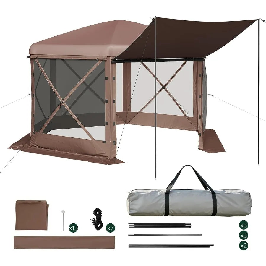 Feet Canopy Tent, 6-Sided Gazebo with Detachable Top, Portable Camping Shelter with Mesh Windows, Screen House for Outdoor Pati