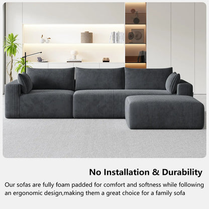 Customized 108" Cloud Modular Sofa, L Shaped Boneless Deep Seat Chaise No Assembly