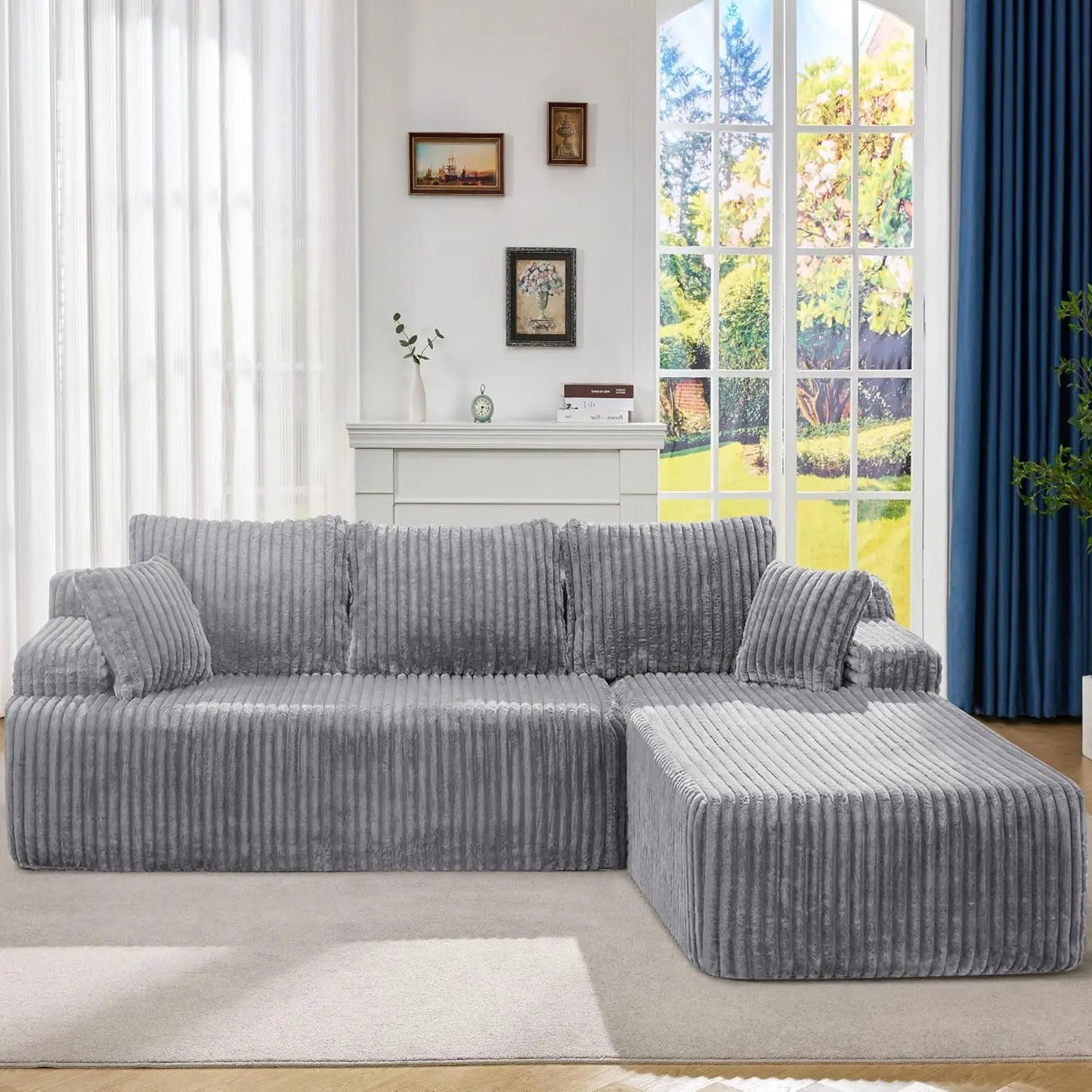 Sectional Sofa Couch, L-Shape Couch 3 Seater Couches for Living Room, Cloud Couch with Oversized Chaise