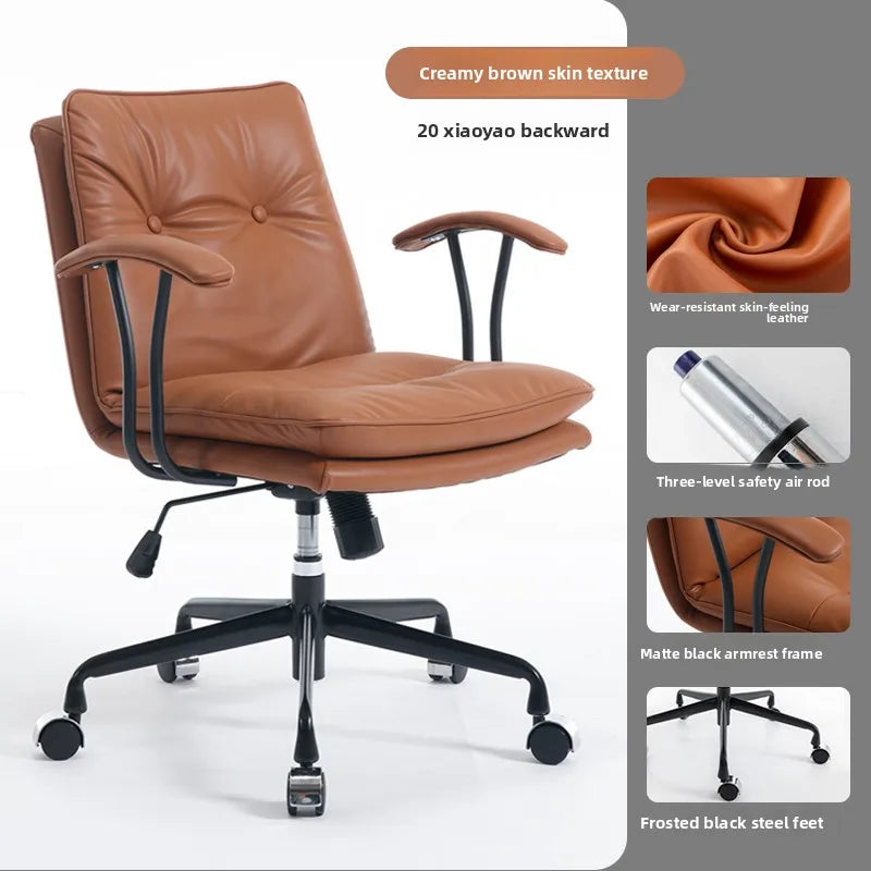 Light Luxury Leather Office Chair Computer Chair Home Comfortable Sedentary Ergonomic Chai r Study Ch air Boss Cha ir