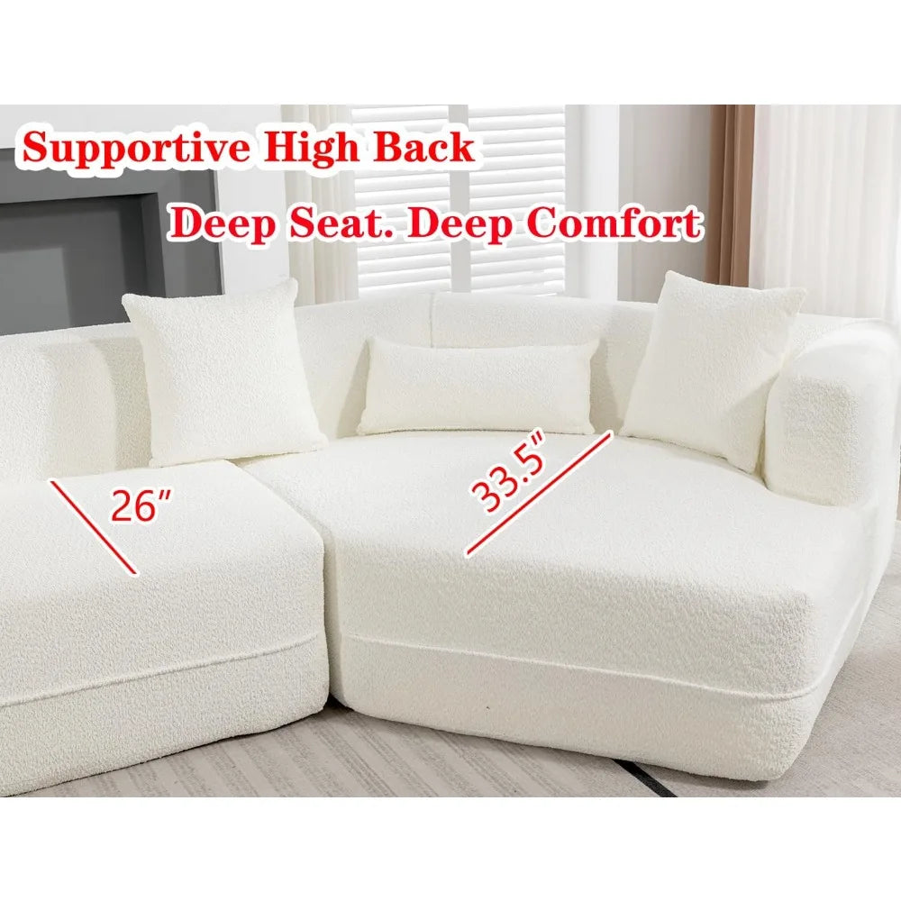 128 Cloud Sectional Couch, Upholstered Couches for Living Room Bedroom, Modern Boneless Modular Sofa with Deep Seat