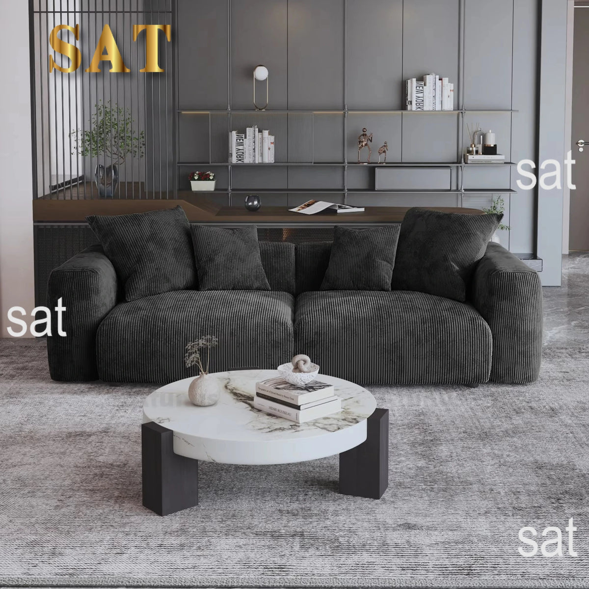 For American Vacuum Compression Black Modular Combination Sofa Sofa Large Corduroy Fabric Sofa Set