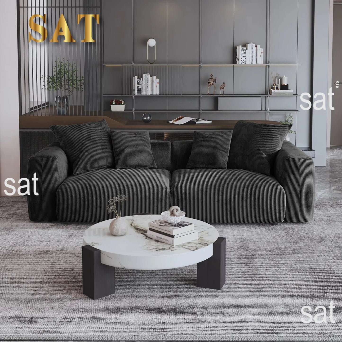 For American Vacuum Compression Black Modular Combination Sofa Sofa Large Corduroy Fabric Sofa Set