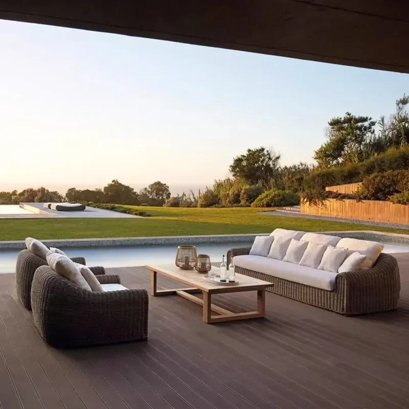 Leisure Rattan Outdoor Sofas Modern Courtyard Terrace Balcony Garden Sofas Accent Banquet Furniture Muebles Jardin Lshysf