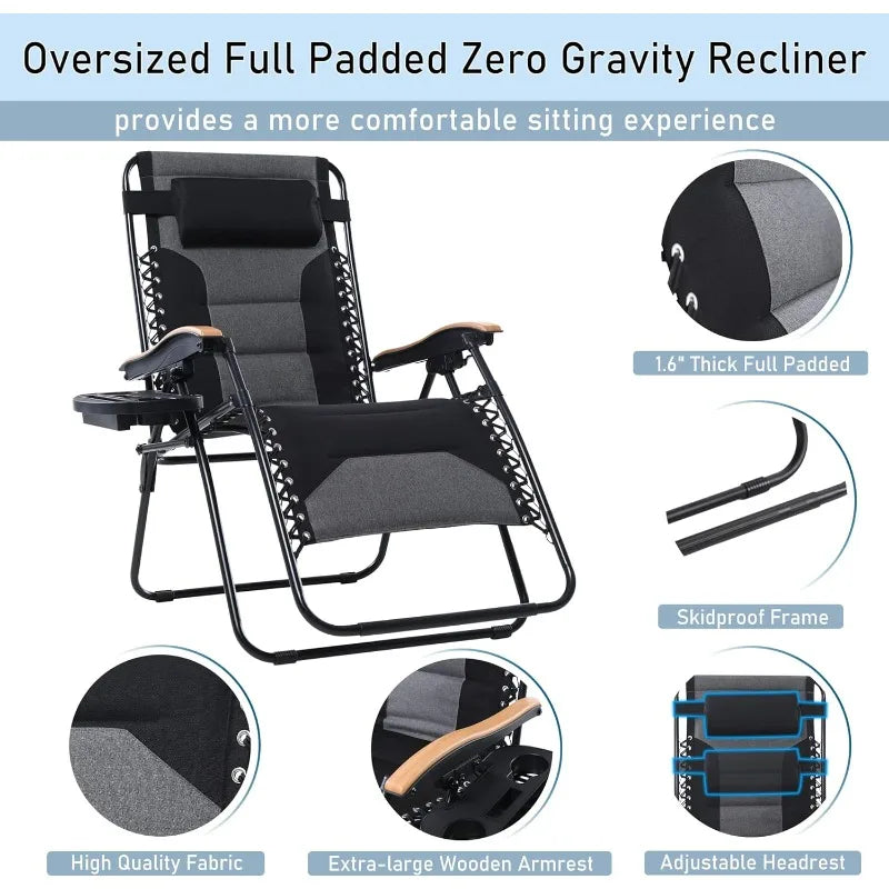 PHI VILLA XXL Oversized Padded Zero Gravity Chair, Foldable Patio Recliner, 30